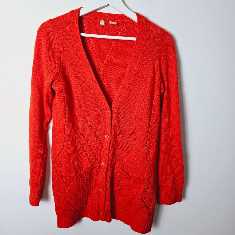Anthropologie Moth Size S Elin Bright Orange Button Front Long Cardigan Sweater